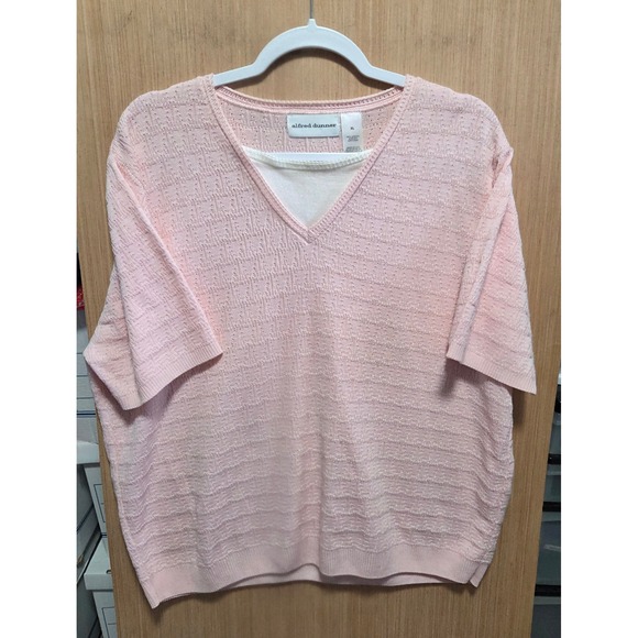 Alfred Dunner Sweaters - Alfred Dunner Size XL Womens Top Sweater Pink Short Sleeve‎ V Neck Knit Pullover